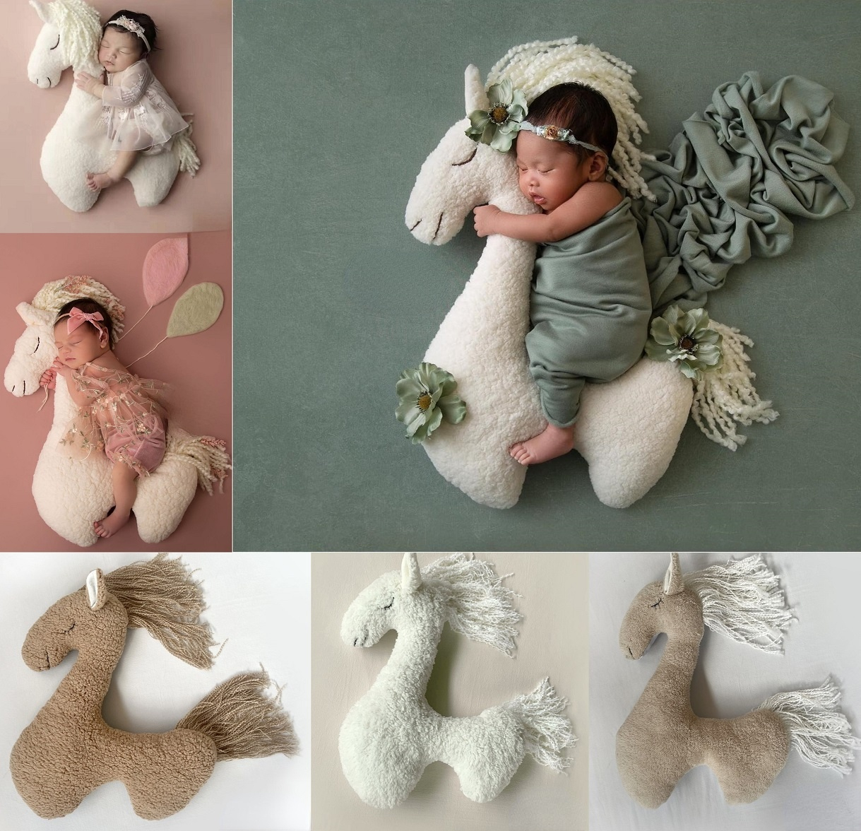 Accesorios de fotografía recién nacido, estera, almohada para posar, cojín, manta, fondos, estudio fotográfico, estera de fotografía, muñeco de peluche de caballo bonito