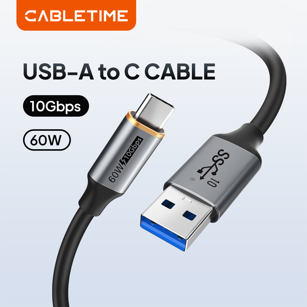CABLETIME USB A auf USB C-Kabel 10 Gbit/s 3 A PVC USB 3.2 60 W QC 3.0 Datenübertragung für SSD-Gehäuse Telefon-Ladedaten-Synchronisierung C440