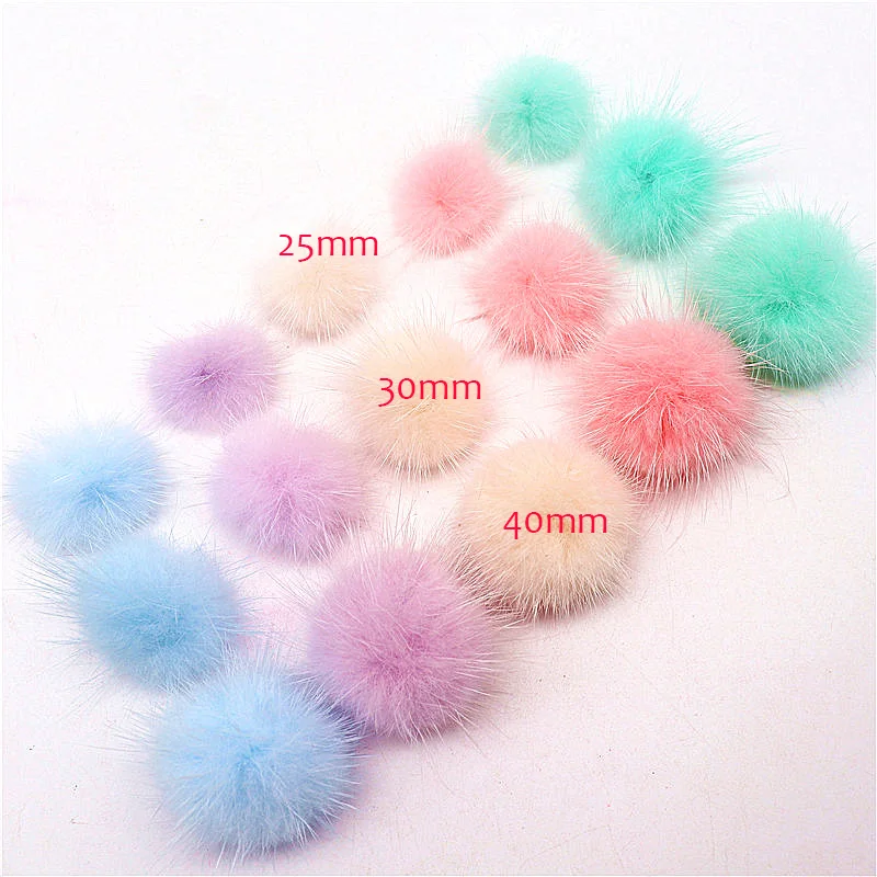 Echte Nerzpelz-Pompons, 25 mm, 30 mm, 40 mm, Pompons, Kugeln, natürliches Fell, Pompon für Hüte, Taschen, Schals, Zubehör
