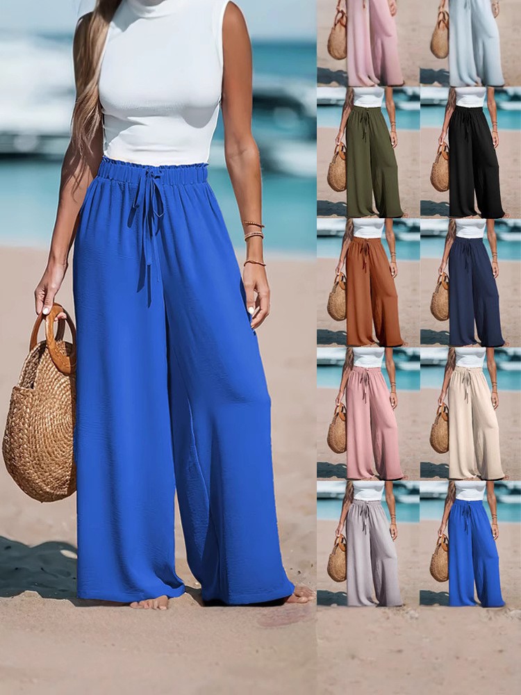 2025 Cross border feminino quatro estações perna larga solta cordão casual moda calças