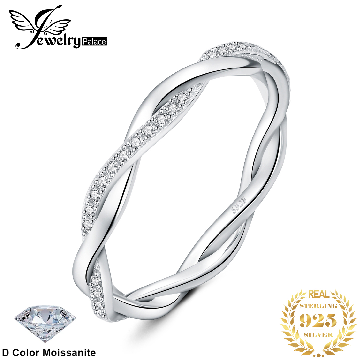 JewelryPalace Moissanite D Colore Love Rope Infinity Anello a fascia impilabile in argento sterling 925 per donna Placcato in oro giallo rosa