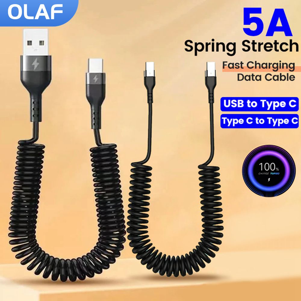 66W 5A USB typu C Sprężynowy samochodowy kabel do szybkiego ładowania dla Xiaomi Redmi Huawei Typ C do typu C Przewód do iPhone'a 15 Kabel USB c