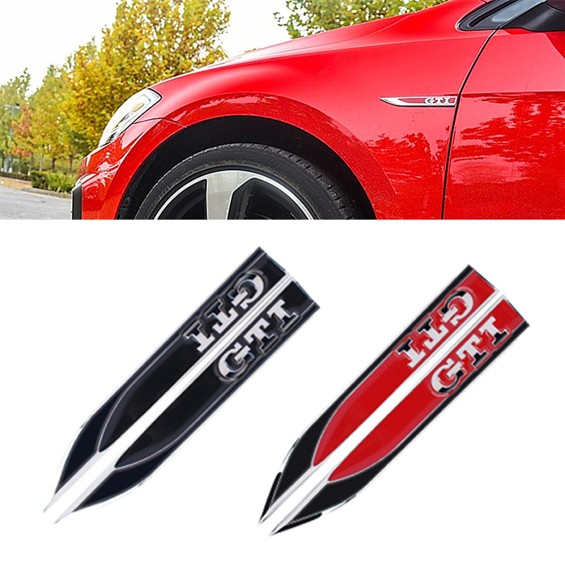 2 uds coche 3D Metal GTI Logo cuerpo guardabarros lateral emblema pegatina para Volkswagen GTI Polo Passat Magotan Tiguan Jetta CC Golf MK6 7 MK8