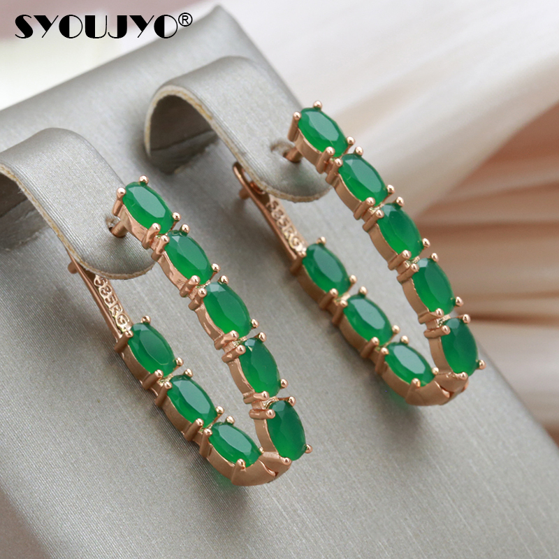 Syoujyo brinco longo feminino com zircônia natural, verde completo, cor ouro rosa 585, joias vintage para casamento, design de luxo, melhor presente