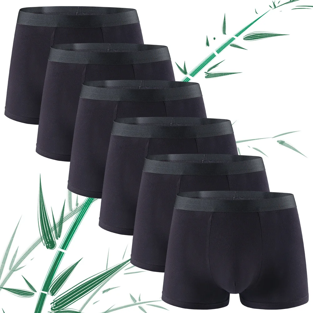 6pcs Bamboo Fiber Men Flat Underwear Solid Color Simple Mid Waist Sports Underpants Soft Breathear High Quality Fabric Knickers