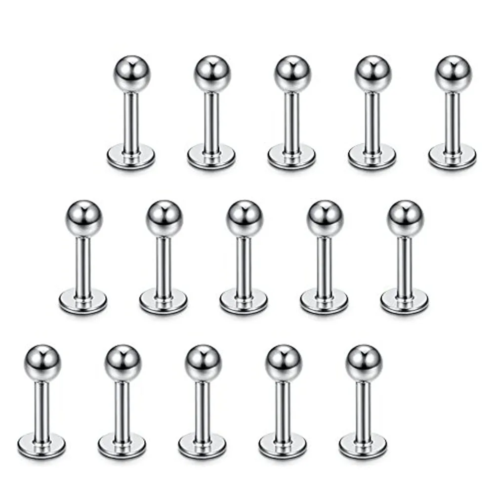 15 Teil/satz Edelstahl Lippenringe Labret Nasenstecker Piercing Labret Monroe Nasenstecker Ohr Tragus Helix Ohrring 6/8/10mm