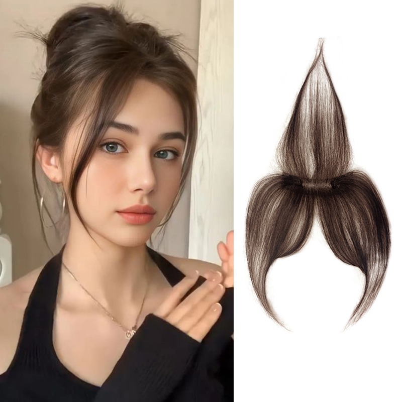 100% Menselijk Haar Natuurlijke Voorhoofd Franjes Haar 3D Franse Pony Pruik voor Vrouwen Haarstukken Hoofd Gordijn Stuk Acht Vormige Pony