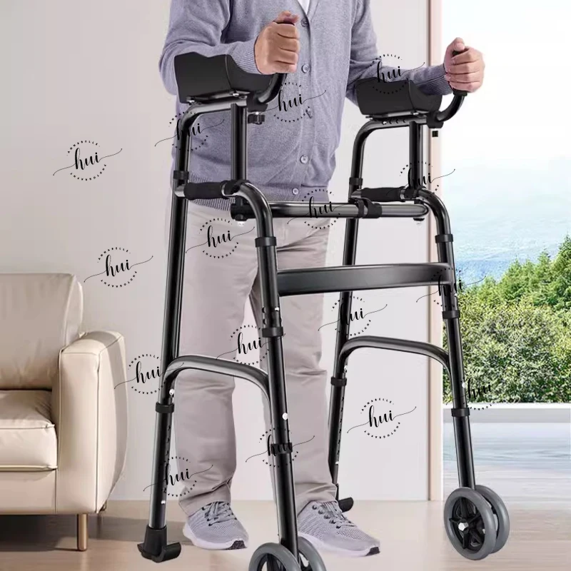Support de marcheurs verticaux avec siège pour personnes âgées, pliable, Double bras, aide à la marche, équipement de rééducation, chaise à béquille