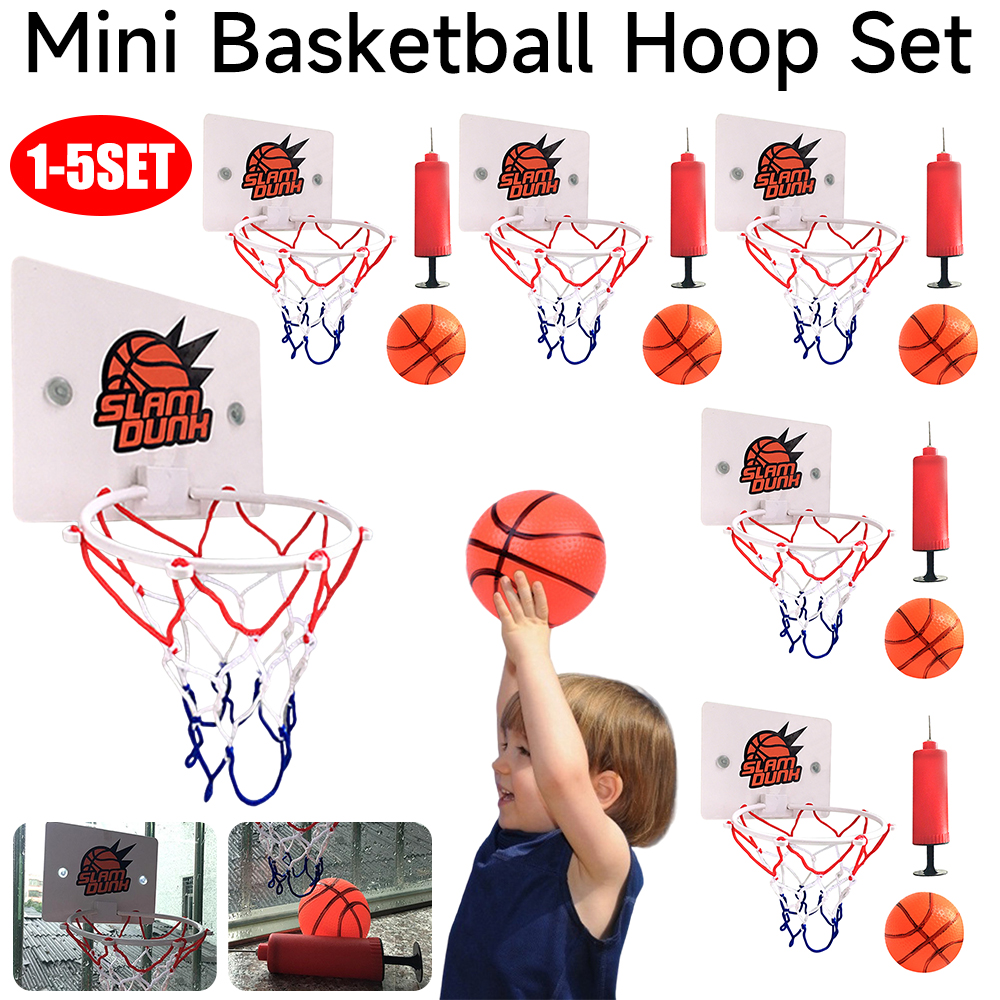 1～5セット ミニバスケットボールフープセット 家庭用スポーツ 壁掛けバスケット ボールと空気入れ付き 子供向け楽しいゲーム 室内/屋外用