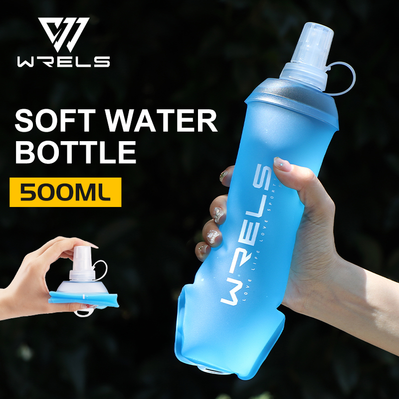 WRELS-Botella de agua plegable de silicona suave para deportes al aire libre, correr, acampar, plegable, TPU, bolsa de agua suave, sin BPA