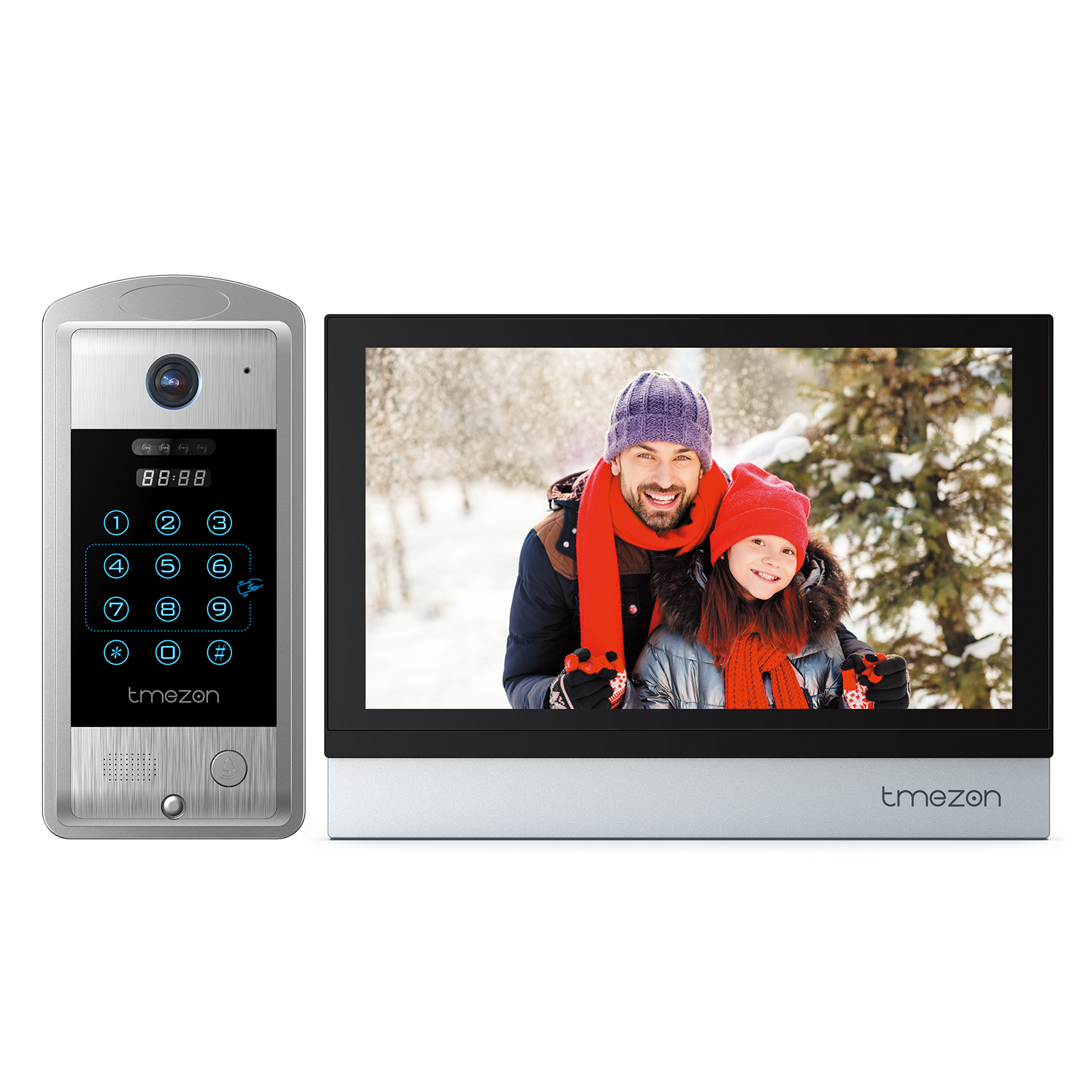 Видеодомофон TMEZON с Wi-Fi, 10-дюймовый сенсорный экран, 1080P, проводной дверной звонок, 4 в 1, приложение/Пароль/карта, салфетка/монитор Tuya