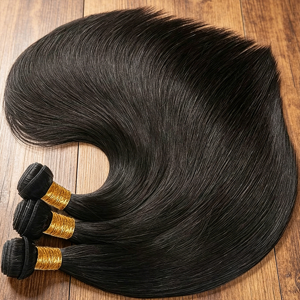 Echthaar-Bundles, knochenglatte Haarverlängerungen in Natur Schwarz, 1, 3, 4 Stück im Sonderangebot, unbehandeltes Echthaar für Damen.