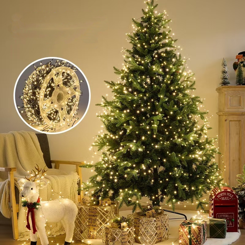 Lumières en fil de cuivre avec télécommande extérieure, guirlande lumineuse pour arbre de noël, couronne de fleurs de ciel étoilé, lumières décoratives