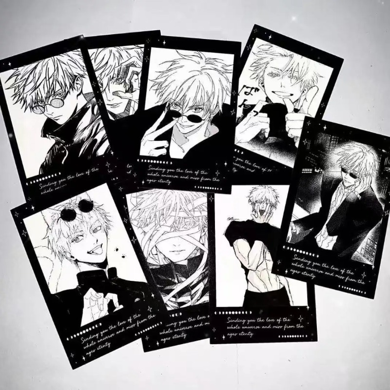 6Pcs Black White style Anime Card Cute Cosplay Rounded Corners LOMO Card Postcard Christmas Gifts