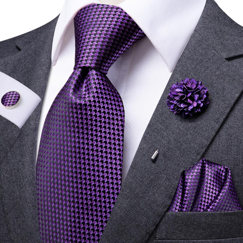 Cravate unie violette de luxe pour homme 8,5 cm, cravate d'affaires, pochette de costume, boutons de manchette, broche, cravate de mariage, cadeau pour homme, Hi-Tie, soie, designer