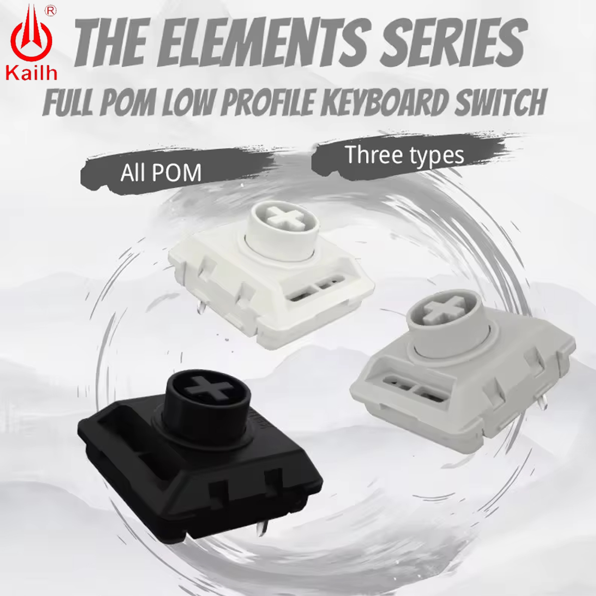 Kailh-interruptores de perfil bajo personalizados, serie Elenments, Teclado mecánico, lineal, táctil, nube negra, interruptor oculto de montaña POM