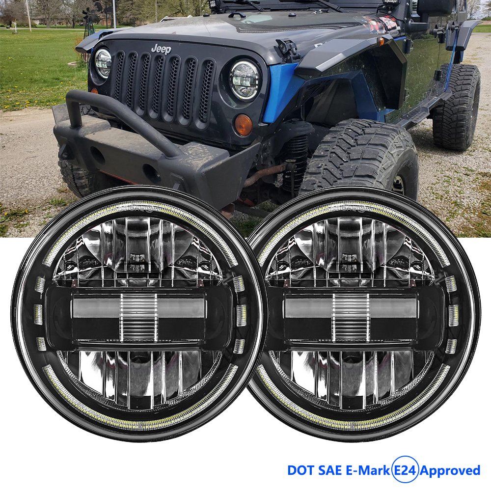 DOT e-mark E24 pour Jeep Wrangler 7 pouces phares LED avec Halo DRL pour Jeep JK/JKU 2007-2018, 1997-2006 TJ LJ,76-86 CJ