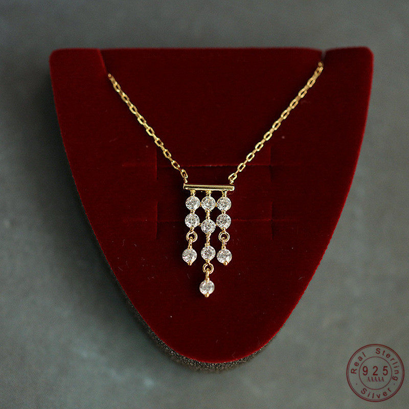 Collier de luxe français en argent Sterling S925 plaqué or 14 carats, magnifique collier Vintage avec pendentif en Zircon et pompon pour femmes, bijoux