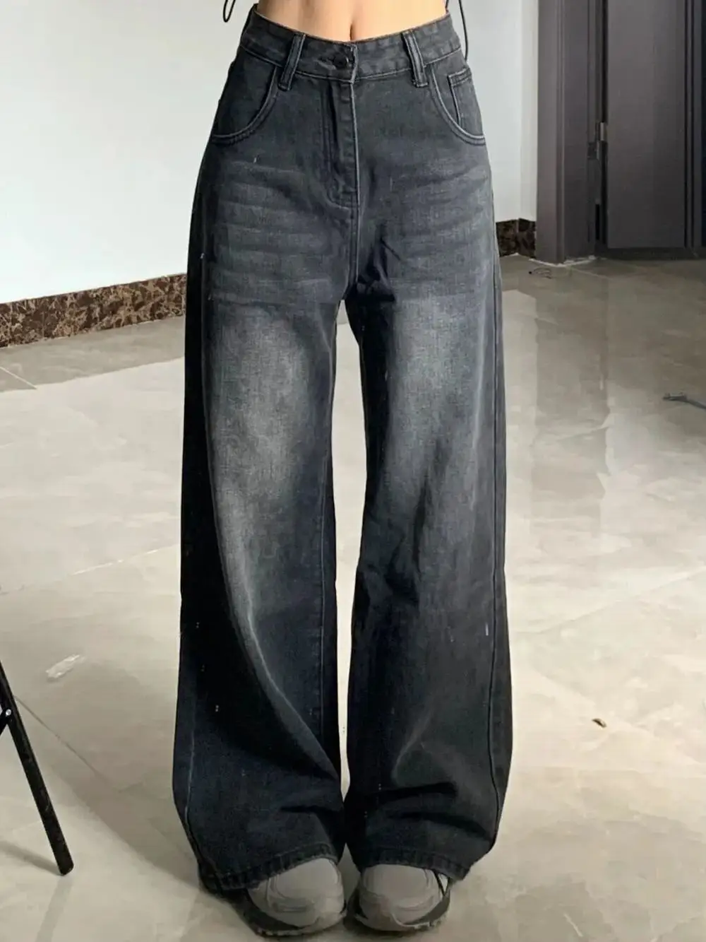 High-Waisted Slimming Jeans for Women Loose-Fit Straight-Leg Bell Bottoms Plus-Size Denim Trousers Pear-Shaped Body Type