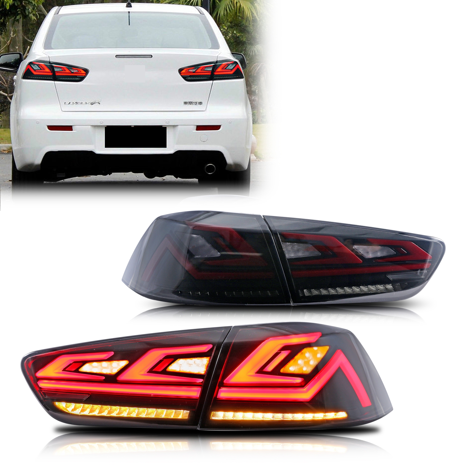 Lampu ekor LED untuk Mitsubishi Lancer 2008-2017 VIII EVO X Saloon mulai animasi sekuensial sinyal rangkaian lampu belakang