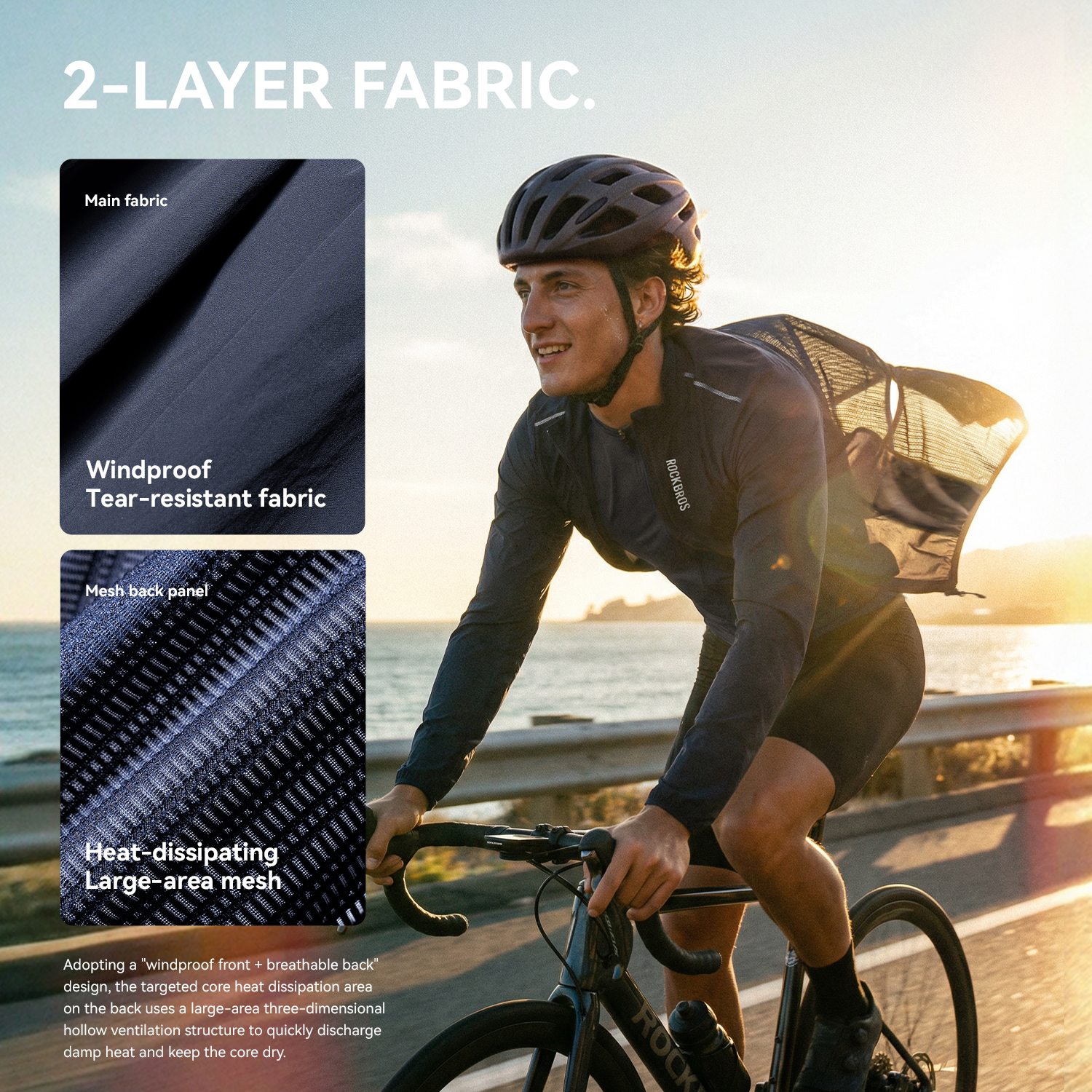 Jaqueta de Ciclismo ROCKBROS, Impermeável e Respirável, Leve, Dobrável, Anti-UV, Jersey de Ciclismo para Homens e Mulheres
