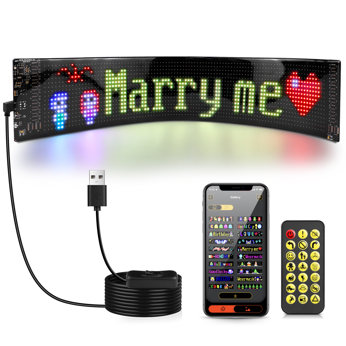 Faixa de tela de pixel led flexível, bluetooth inteligente, 5v, usb, faça você mesmo, sinal de graffiti, matriz de led, display de rolagem de pixel, luz de publicidade