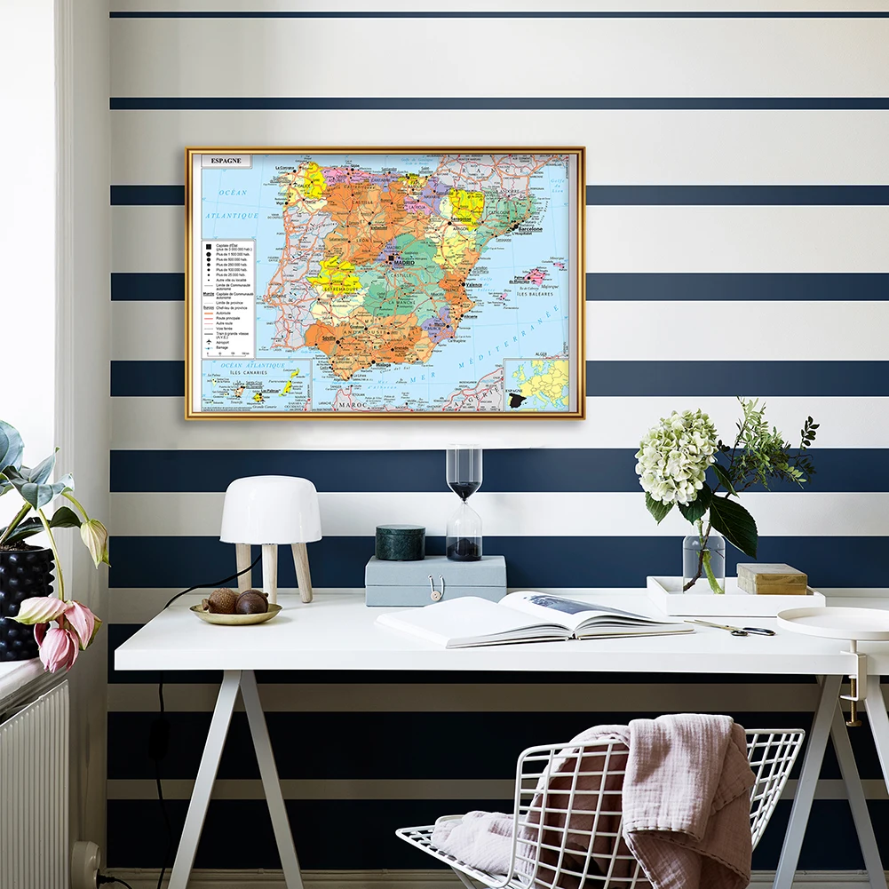 59*42Cm Của Tây Ban Nha Chính Trị Giao Thông Vận Tải Bản Đồ Trong Tiếng Pháp Trang Treo Tường Tranh Vải Du Lịch Đồ Dùng Học Tập Tại Nhà trang Trí