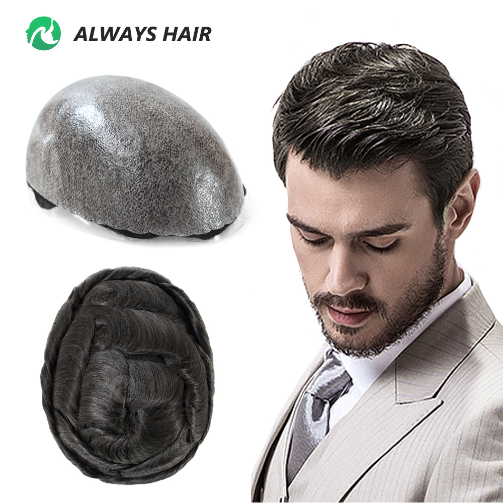 0,12-0,14mm PU hombres peluquín espesor completo piel cabello humano indio prótesis capilar para hombres 130% densidad peluca masculina envío gratis