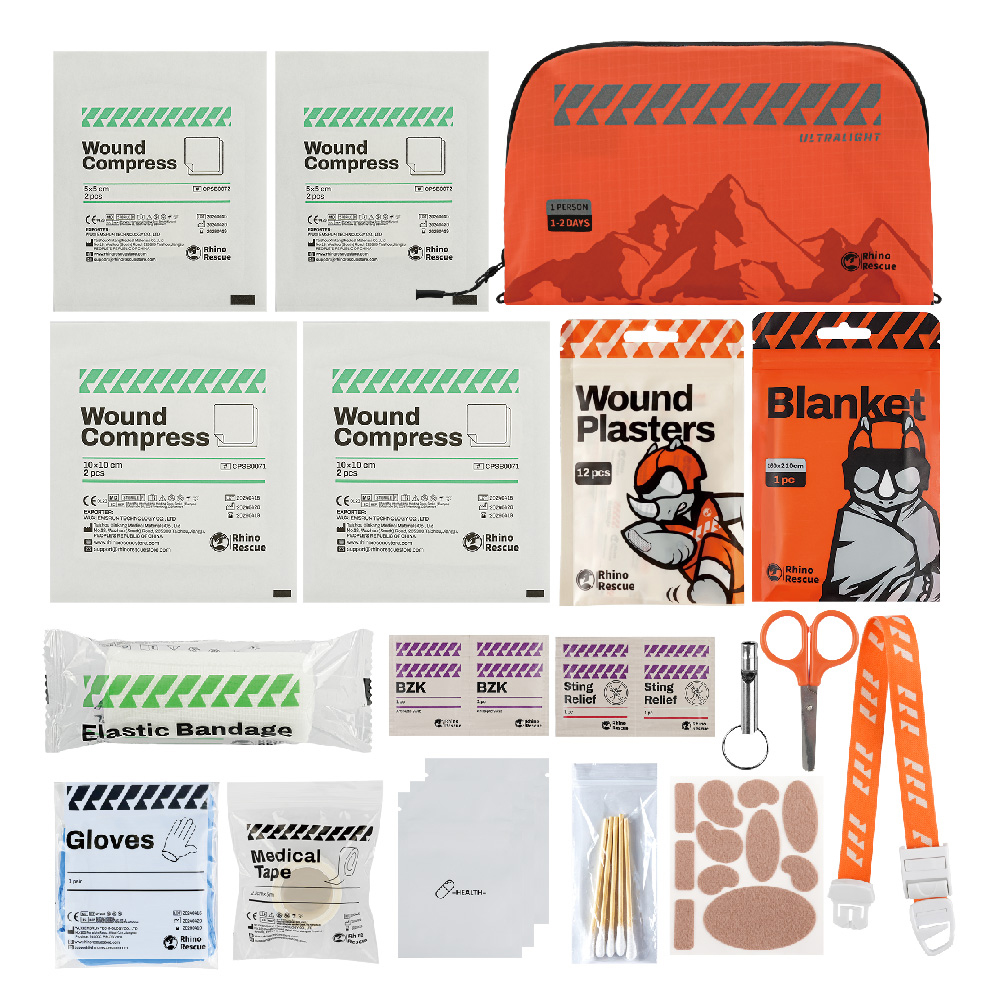 RHINO RESCUE Kit de primeiros socorros para viagem ao ar livre, leve, portátil e à prova d'água, adequado para caminhadas, escaladas, carros e ciclismo