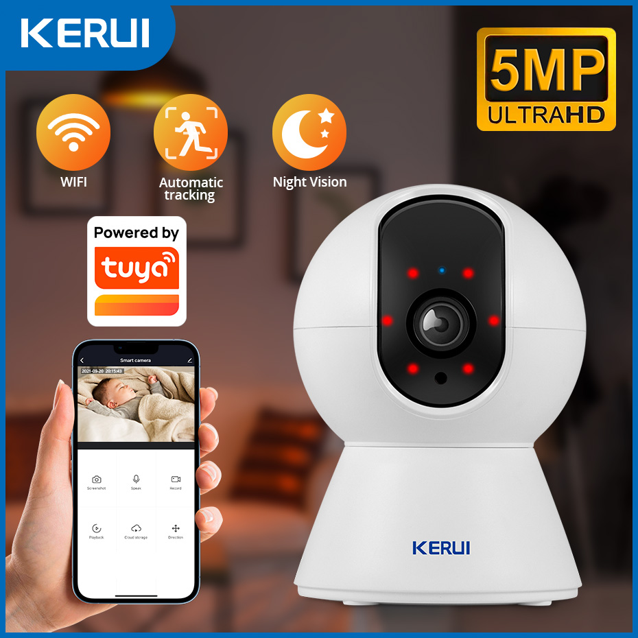 Cámara PTZ KERUI 5MP 8MP 4K, Cámara IP WiFi Interior, Compatible con Tuya, Seguridad Inalámbrica para el Hogar, Cámara de Vigilancia CCTV, Seguimiento Automático