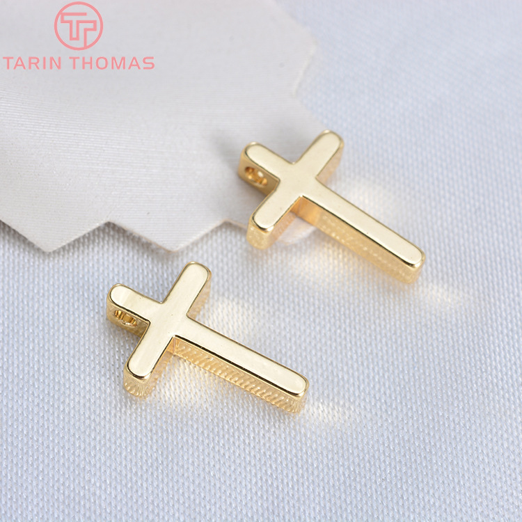 (1715)13*8mm 24k champanhe cor dourada banhada a latão pequena cruz pingentes pingentes faça você mesmo joias descobertas acessórios atacado