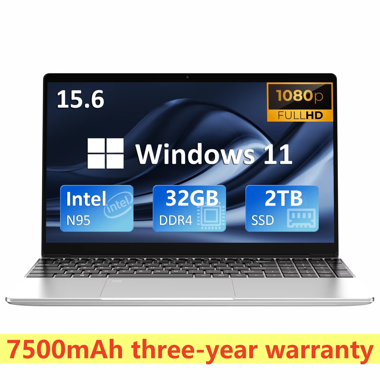 7500mAh Duża Bateria 15.6" Ultra Cienki Laptop Procesor Intel N95 32GB 2048GB Windows 11 Pro Odblokowanie Długopisem Notatnik Biurowy
