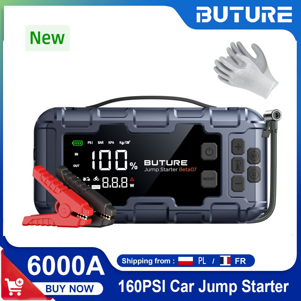 BUTURE 6000A Автомобильное пусковое устройство PD45W Power Bank 26800 мАч с воздушным насосом 160PSI, аварийный бустер для запуска двигателя автомобиля