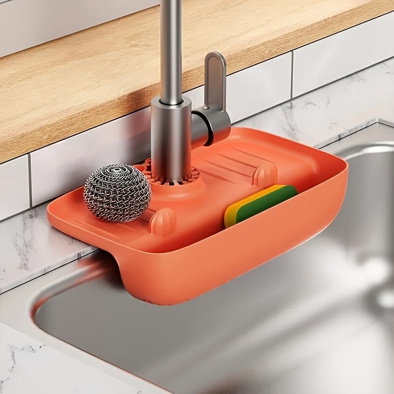 Haushalt Silikon Waschbecken Abfluss Rack Wasserhahn Splash Proof Ablauf Rack Wasser Sammeln Pad Schwamm Lappen Stahl Wolle Gadget Lagerung Box