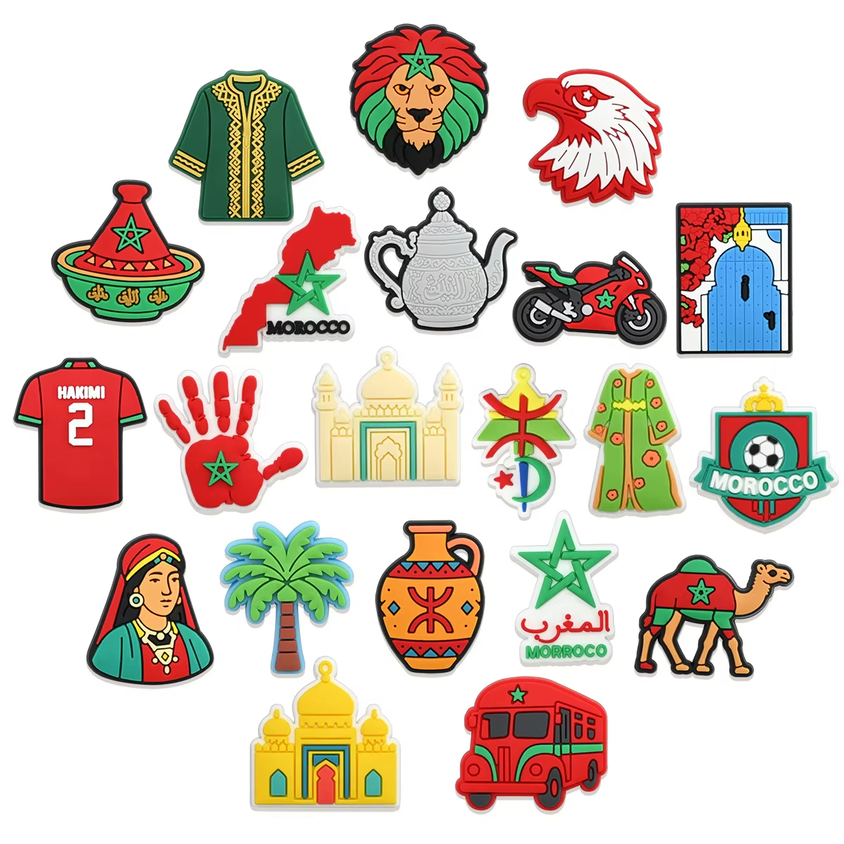 21-teiliges Marokko-Themen Schuh-Charms-Set für Crocs, Marokkanische Flagge Kamel Moschee Schuh-Deko-Pins, DIY Zubehör Geschenk