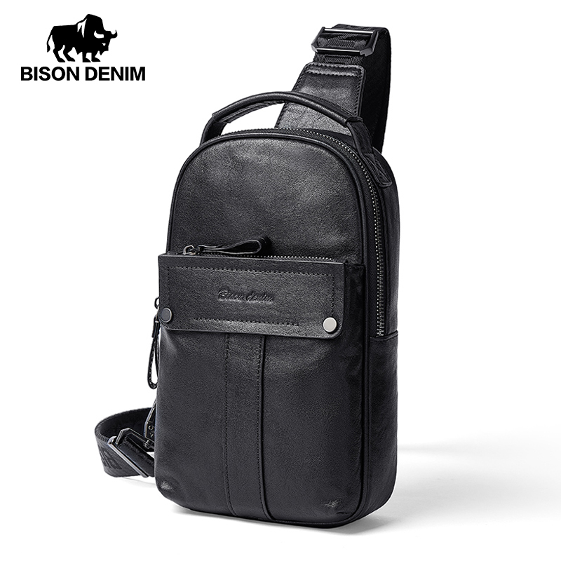Bison denim novo designer de couro saco peito do vintage moda crossbody saco de negócios dos homens viagem casual bolsa de ombro