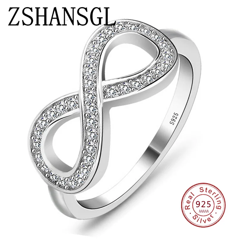 Anillos de plata de ley 925 para mujer, joyería de moda, Cz Infinity Endless Love Claddagh, 8 formas