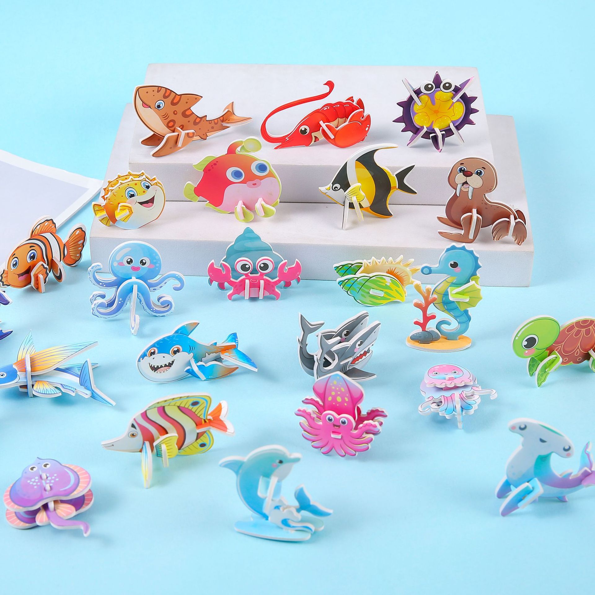 30PCS 3D Mini Dinosaur Cartoon Car Paper Jigsaw Puzzle Fun Animal DIY Toys for Birthday Party Favors Kindergarten Rewards Gifts