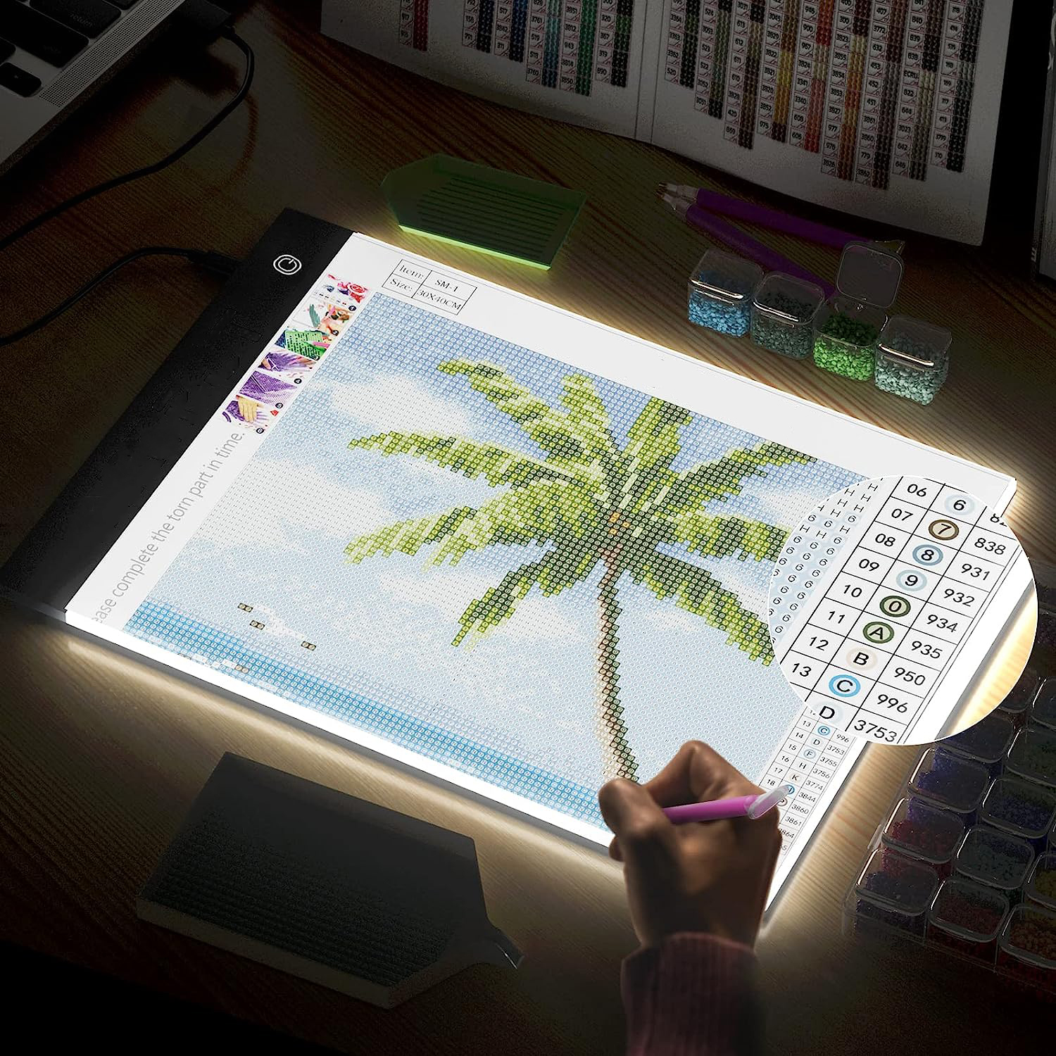 Almofada de luz led a2/a3/a4/a5 para kits de pintura diamante, brilho ajustável alimentado por usb, placa de luz de arte diamante com acessórios