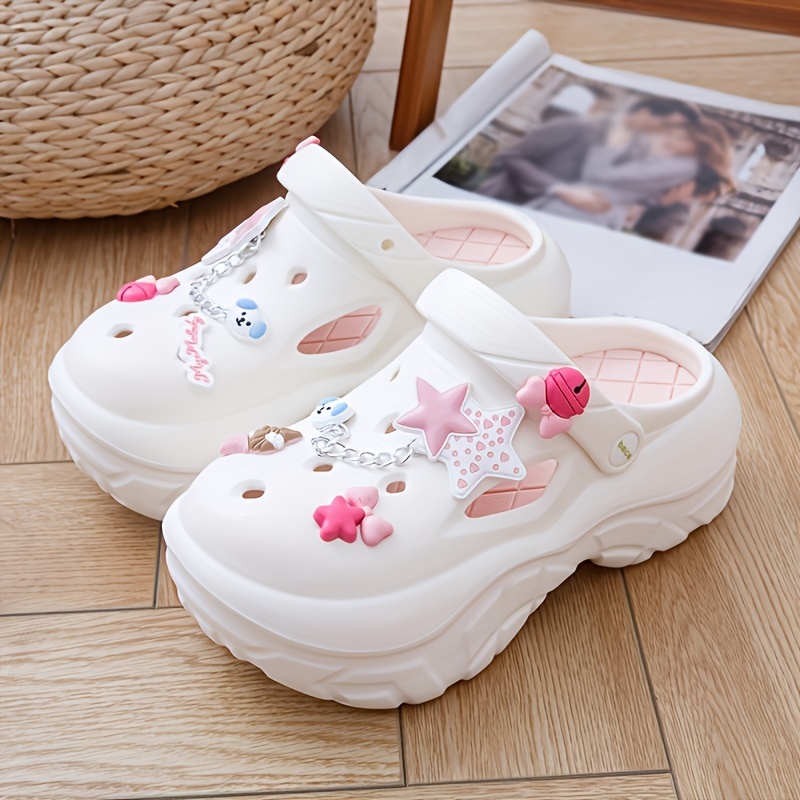 Sommer-Strand-Clogs für Damen mit bezaubernden Cartoon-Akzenten, atmungsaktivem, ausgehöhltem Design, leicht und bequem für Freizeitkleidung