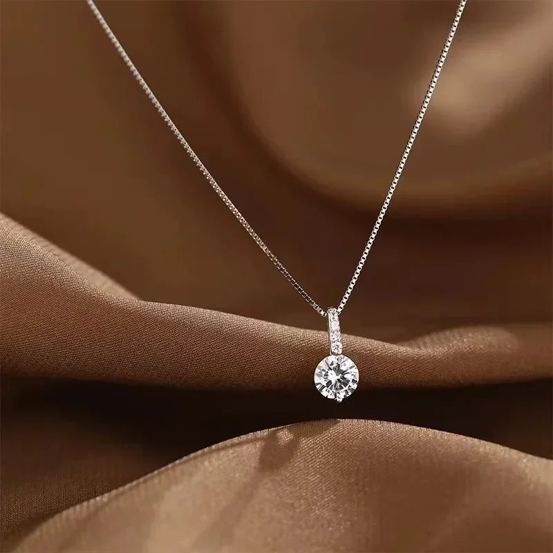 Modische Halskette aus 925er-Sterlingsilber mit rundem Zirkon, minimalistischer Stil, Charm-Halsband-Anhänger, Party-Geschenk für Damen, edler Schmuck