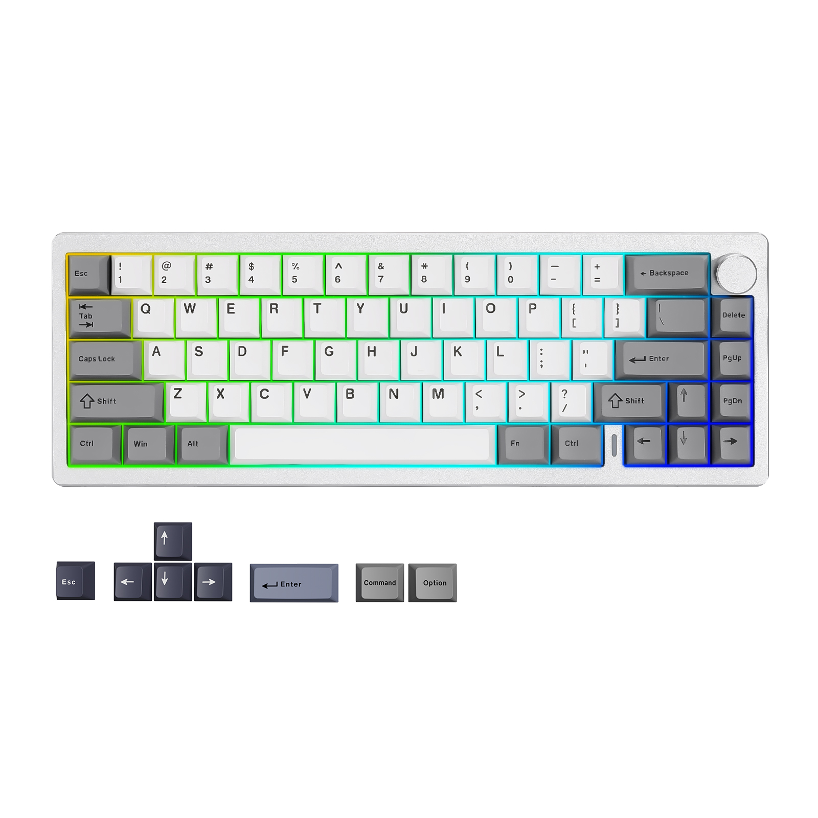 YUNZII AL68 Silberne kabellose benutzerdefinierte mechanische Tastatur, QMK/VIA-Aluminium-Tastatur, Hot-Swap-Dichtung, Gaming-Tastatur mit Knopf