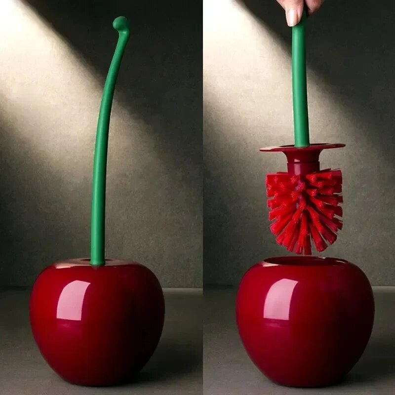Cepillo de baño rojo, creativo y encantador con forma de cereza, juego de soporte para cepillo de baño, accesorios de baño, 1 ud.