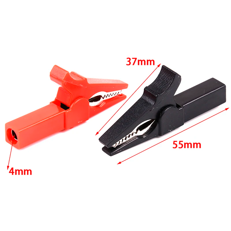 Juego de 4 pinzas de cocodrilo de 55 mm con conector banana de 4 mm, cables de prueba rojos y negros para equipos de prueba Stonego