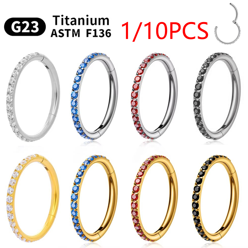 1/10 pçs g23 titânio astm f136 conjunto perfurado argola nariz anel brinco wome jóias septo nasal cartilagem dobradiça passo nariz anel lábio