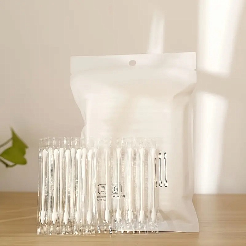 100 Uds. Hisopos de algodón envueltos individualmente puntas redondas Q palitos de papel de doble punta bastoncillos de algodón para el cuidado de la belleza de los oídos