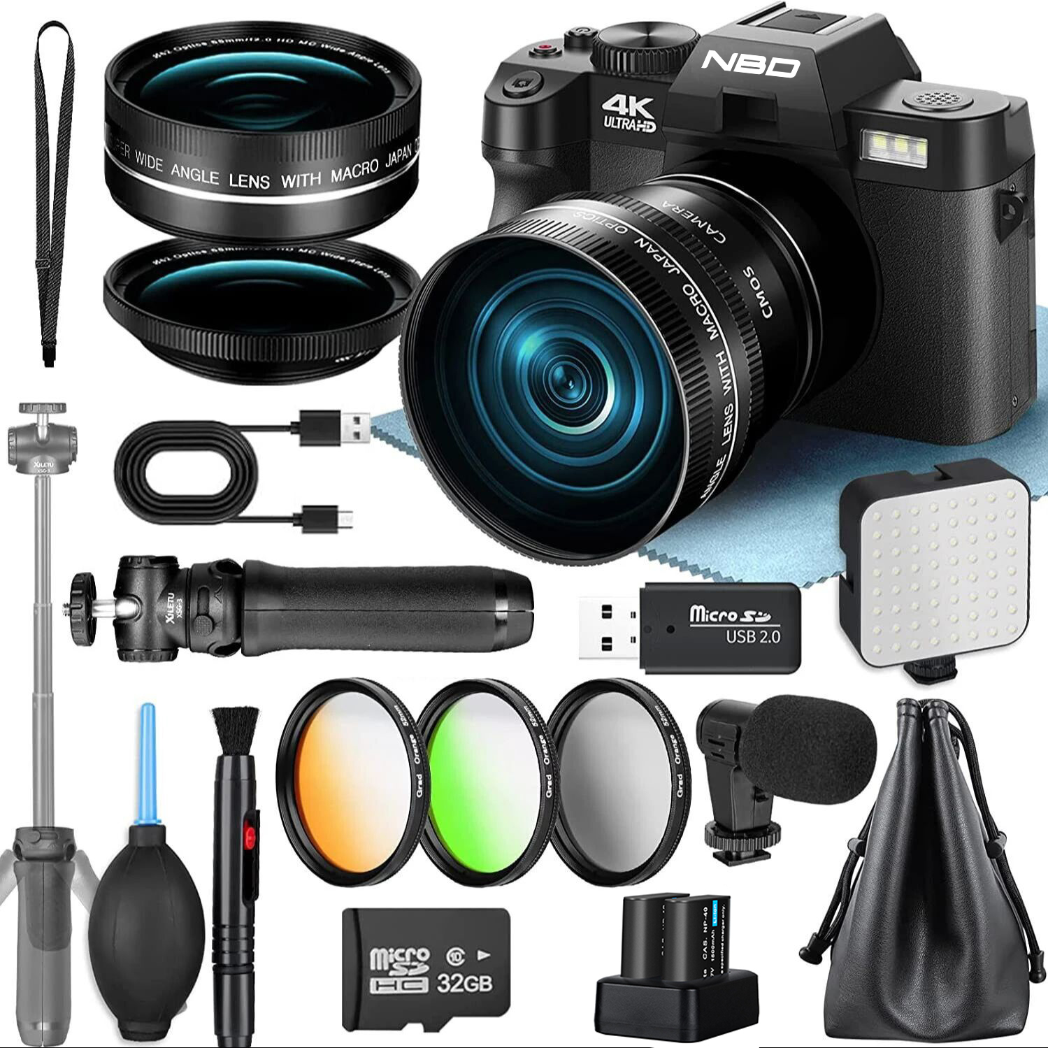 Cyfrowe aparaty NBD 4K do fotografii Aparat 48 MP z mikrofonem Kamera wideo z 3-kolorowym filtrem i obiektywem szerokokątnym i makro