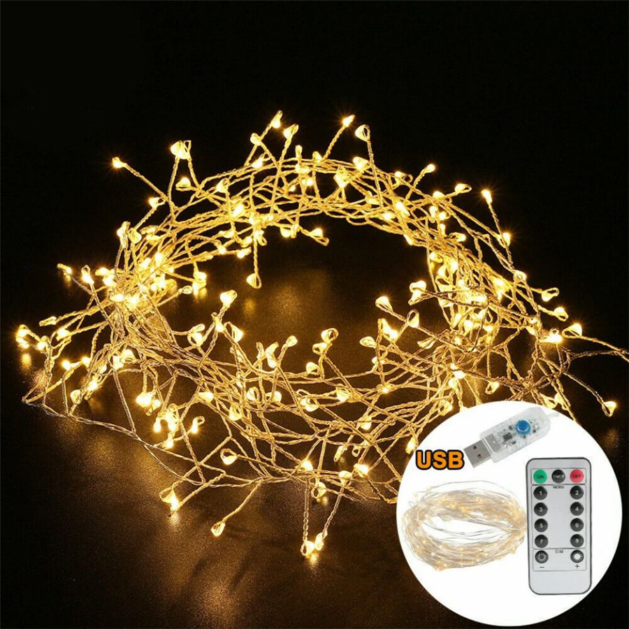 Weihnachts-LED-Lichterkette mit 8 Modi, wasserdicht, Kupferdraht, Feuerwerkskörper, Girlandenlichter für Urlaub, Party, Hochzeit, Dekoration
