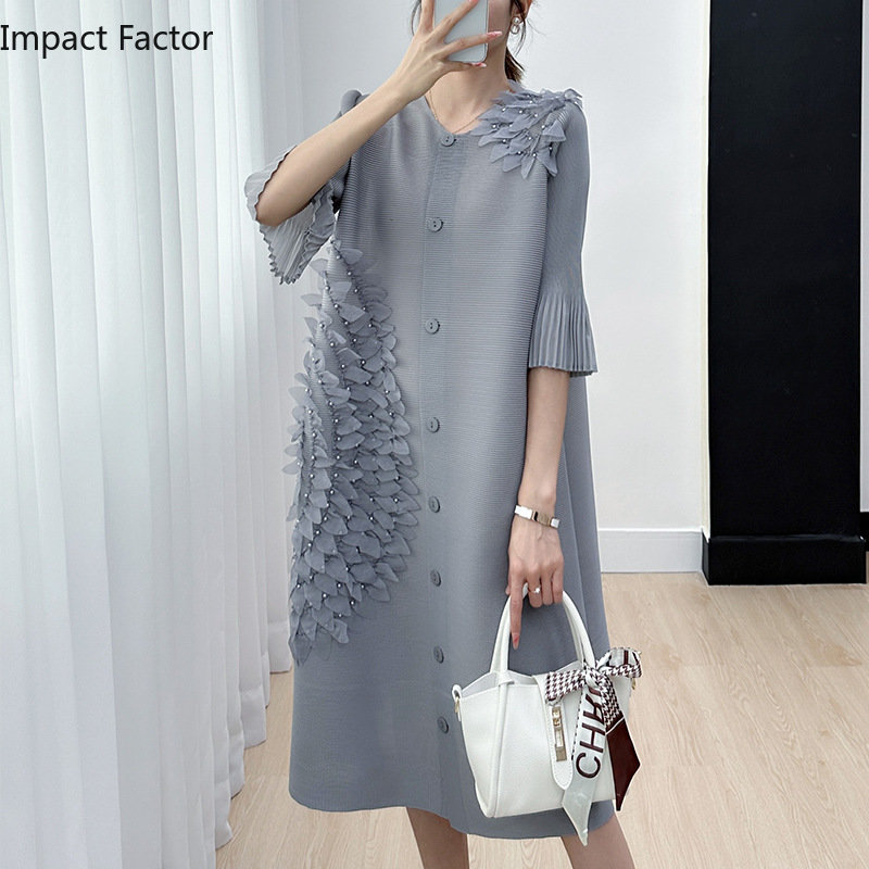 Miyake-cárdigan plisado para mujer, vestido informal holgado y plisado con manga acampanada, novedad de verano, 2024