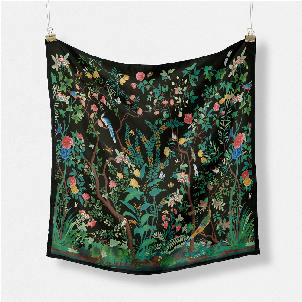 53 Cm Merk Vierkante Sjaal Vrouw 2024 Ontwerp Bloemen Vogels Zijde Vrouwen Sjaal Bandana Luxe Hoofdband Hijab Halsdoek